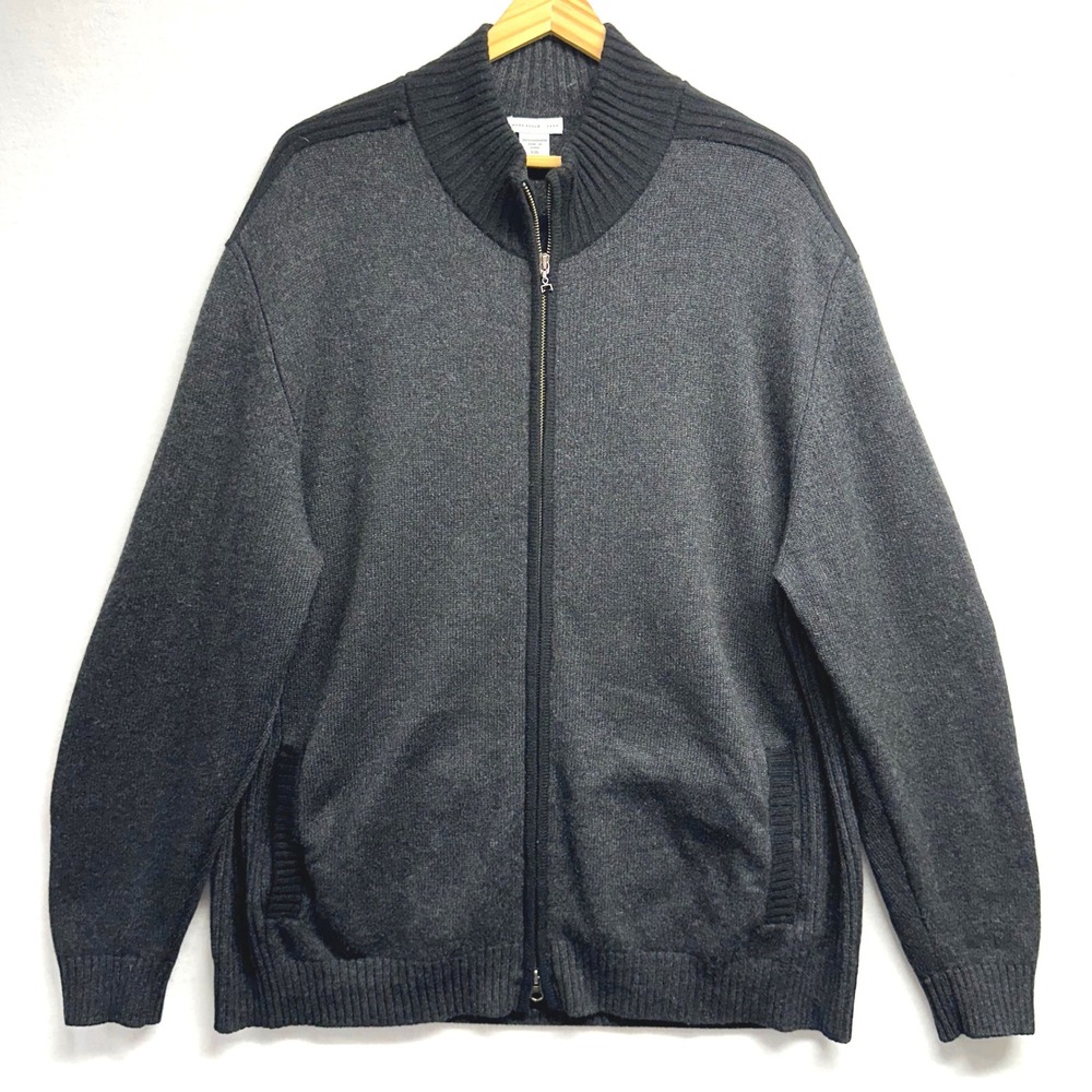 Mark Shale Cardigan Sweater Mens XXL Cashmere Grey Black Ribbed Mock Neck Zip
